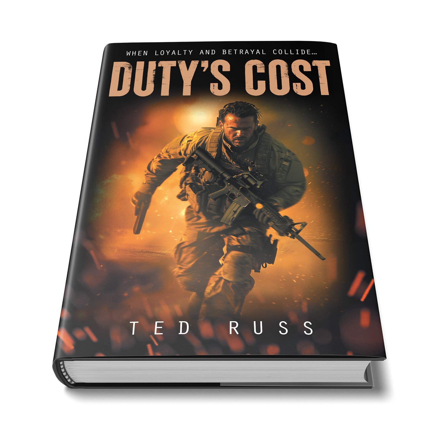 'Duty's Cost' is an epic military spec-ops thriller. The author is Ted Russ. The cover design & interior formatting are by Mark Thomas of coverness.com. To find out more about my book design services, please visit www.coverness.com