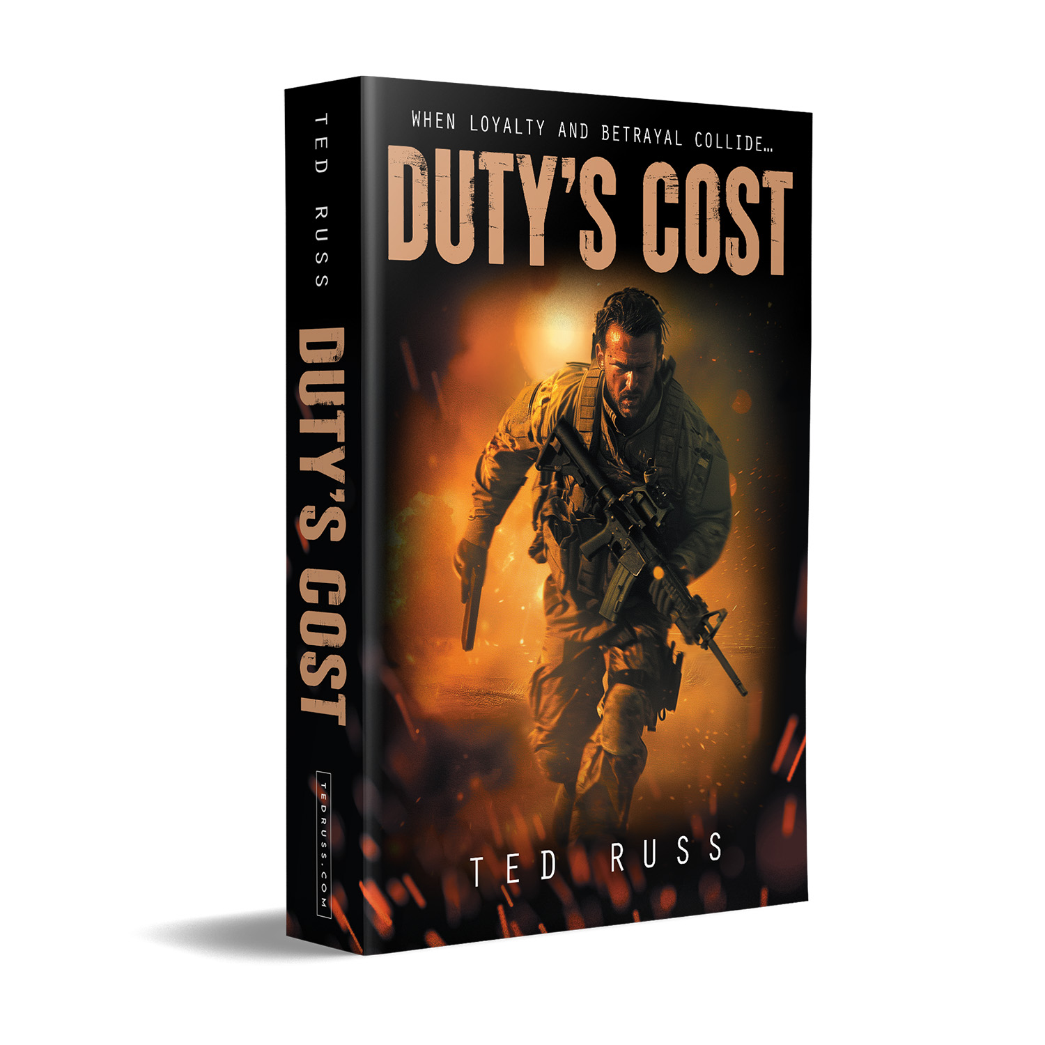 'Duty's Cost' is an epic military spec-ops thriller. The author is Ted Russ. The cover design & interior formatting are by Mark Thomas of coverness.com. To find out more about my book design services, please visit www.coverness.com