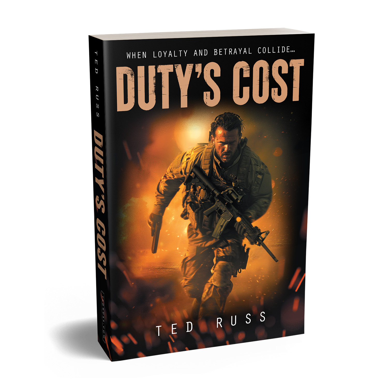 'Duty's Cost' is an epic military spec-ops thriller. The author is Ted Russ. The cover design & interior formatting are by Mark Thomas of coverness.com. To find out more about my book design services, please visit www.coverness.com