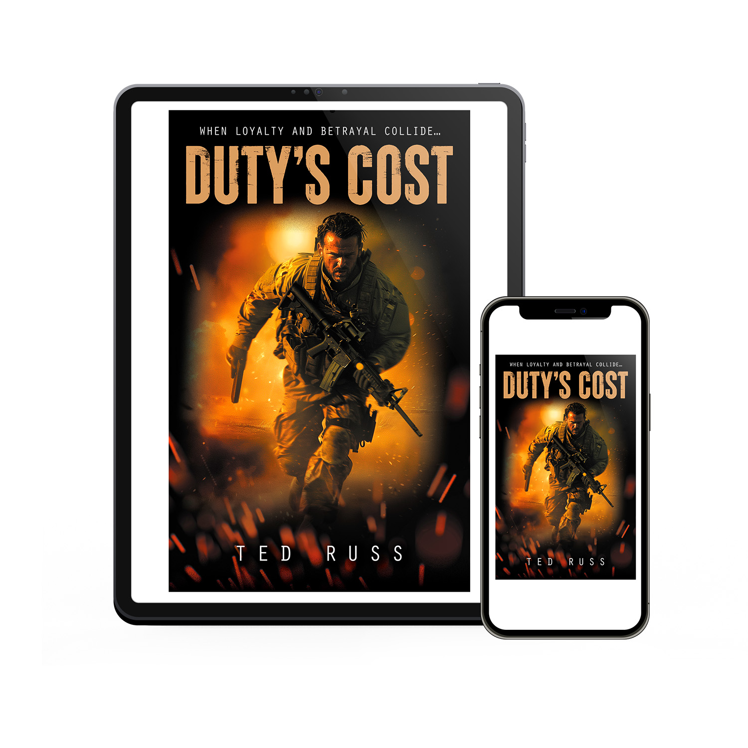 'Duty's Cost' is an epic military spec-ops thriller. The author is Ted Russ. The cover design & interior formatting are by Mark Thomas of coverness.com. To find out more about my book design services, please visit www.coverness.com