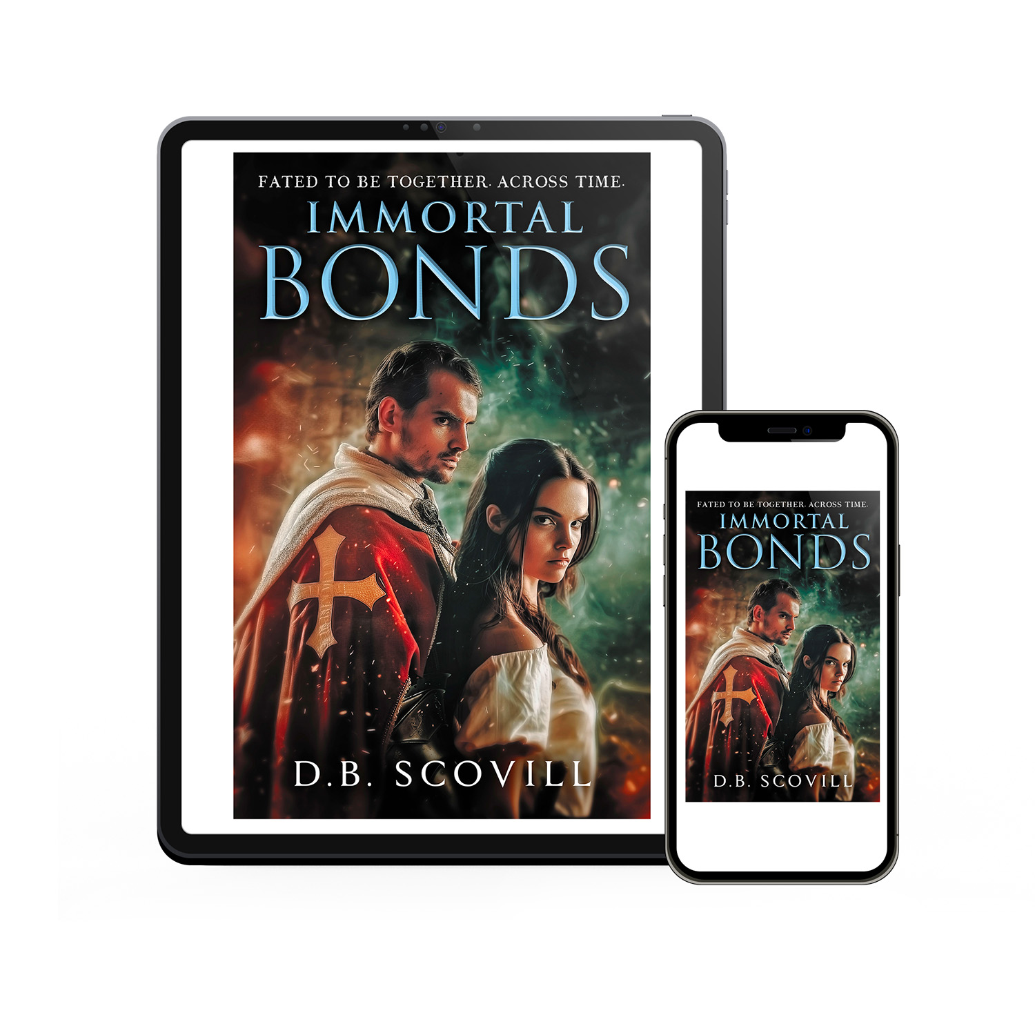 'Immortal Bonds' is an intense supernatural romance novel. The author is D.B. Scovill. The cover design & interior formatting are by Mark Thomas of coverness.com. To find out more about my book design services, please visit www.coverness.com